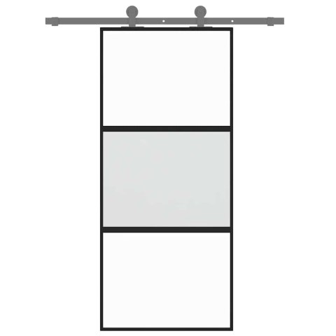 VidaXL Drzwi przesuwne, czarne, 90x205 cm, szkło hartowane, aluminium
