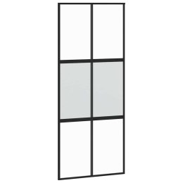 VidaXL Drzwi przesuwne, czarne, 90x205 cm, szkło hartowane, aluminium
