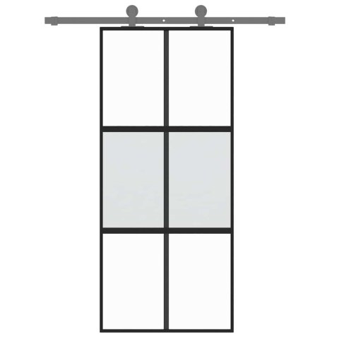 VidaXL Drzwi przesuwne, czarne, 90x205 cm, szkło hartowane, aluminium