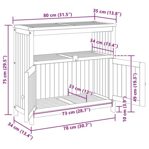 VidaXL Ogrodowy stolik konsolowy, 80x35x75 cm, lite drewno akacjowe