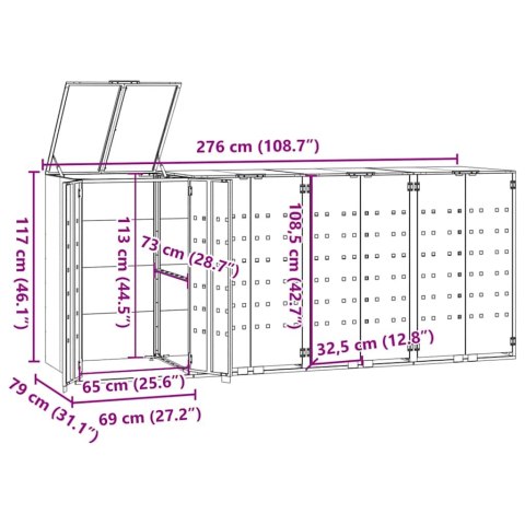 VidaXL Obudowa na 4 kosze na śmieci, antracytowa, 276x79x117 cm