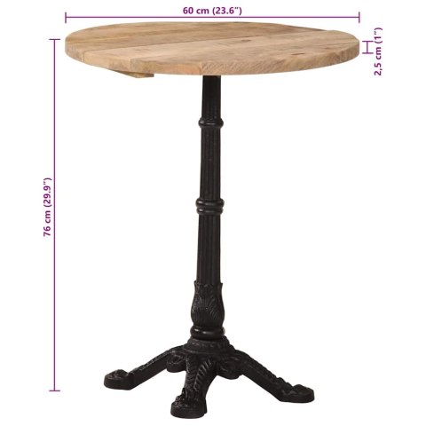 STOLIK BISTRO OKRĄGŁY Ø60X76CM SUROWE DREWNO MANGO