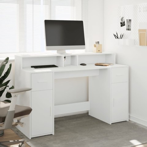 VidaXL Biurko z podświetleniem LED, białe, 140x55x91 cm