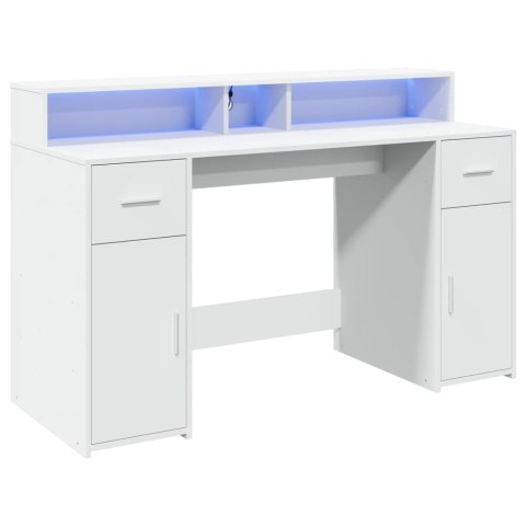VidaXL Biurko z podświetleniem LED, białe, 140x55x91 cm