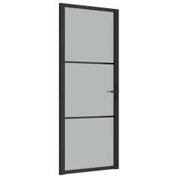 VidaXL Drzwi wewnętrzne, 83x201,5 cm, czarne, matowe szkło i aluminium