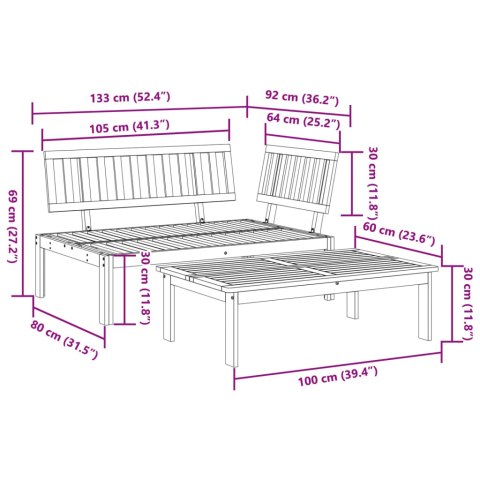 VidaXL Sofa ogrodowa i stolik z deseczek, lite drewno akacjowe