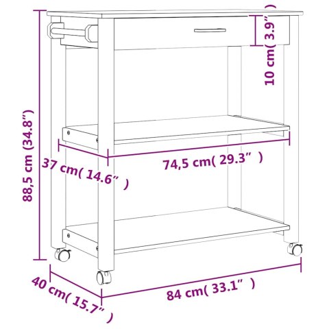 VidaXL Wózek kuchenny MONZA, 84x40x88,5 cm, lite drewno sosnowe