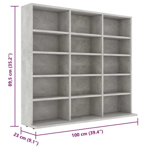 VidaXL Szafka na płyty CD, szarość betonu, 100 x 23 x 89,5 cm