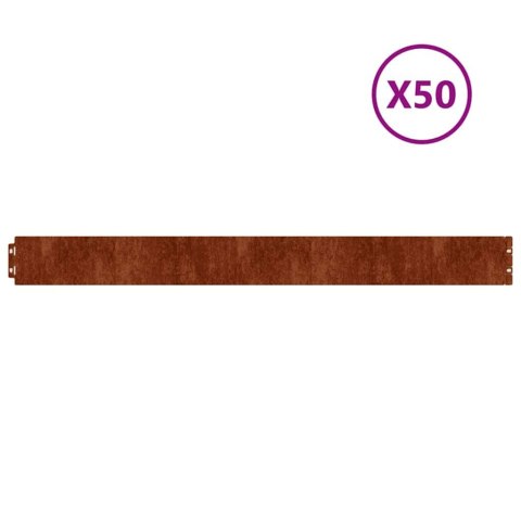 VidaXL Obrzeża trawnikowe, 50 szt., 10x103 cm, giętkie, stal Corten