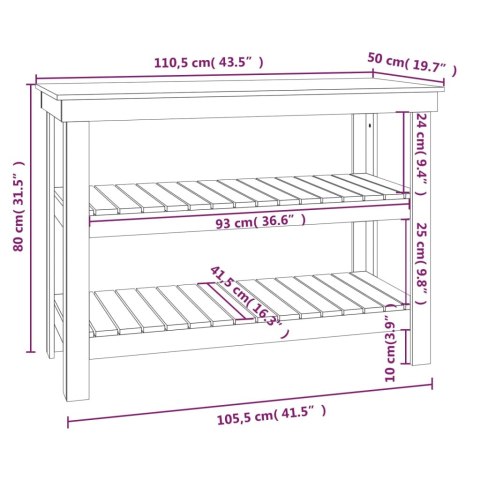 VidaXL Stolik roboczy, 110,5x50x80 cm, lite drewno sosnowe