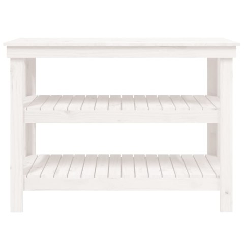 VidaXL Stolik roboczy, biały, 110,5x50x80 cm, lite drewno sosnowe