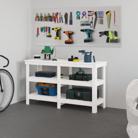VidaXL Stolik roboczy, biały, 142,5x50x80 cm, lite drewno sosnowe