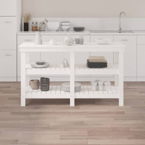 VidaXL Stolik roboczy, biały, 142,5x50x80 cm, lite drewno sosnowe
