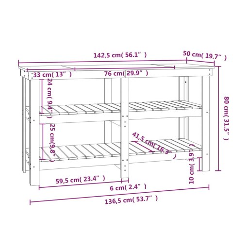 VidaXL Stolik roboczy, biały, 142,5x50x80 cm, lite drewno sosnowe