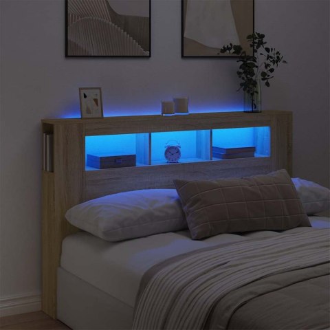 VidaXL Wezgłowie łóżka z LED, dąb sonoma, 160x18,5x103,5 cm