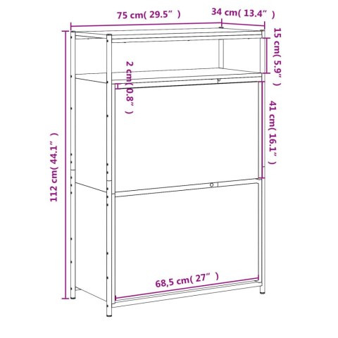 VidaXL Szafka na buty, przydymiony dąb, 75x34x112 cm