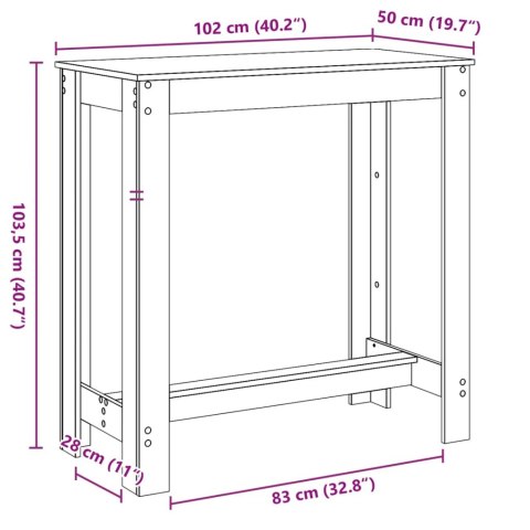 STOLIK BAROWY PRZYDYMIONY DĄB 102X50X103,5CM