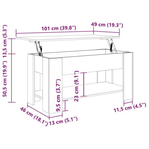 VidaXL Stolik kawowy Artisan Oak 101x49x52 cm Drewno klejone