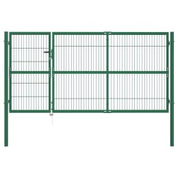 VidaXL Brama ogrodowa ze słupkami 350x140 cm, stal, zielona