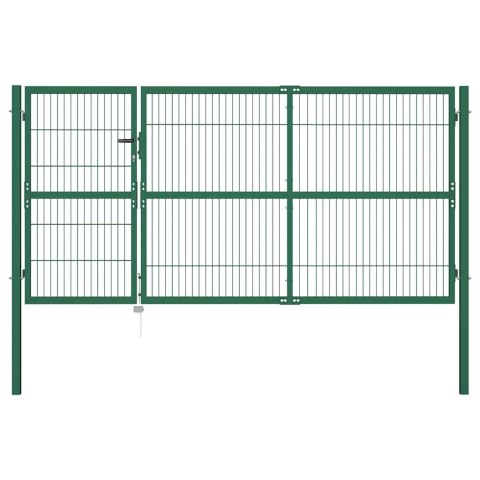 BRAMA OGRODOWA ZE SŁUPKAMI 350X140 CM, STAL, ZIELONA
