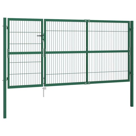 BRAMA OGRODOWA ZE SŁUPKAMI 350X140 CM, STAL, ZIELONA