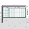 BRAMA OGRODOWA ZE SŁUPKAMI 350X140 CM, STAL, ZIELONA