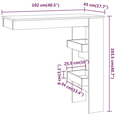 VidaXL Stolik barowy, przydymiony dąb, 102x45x103,5 cm
