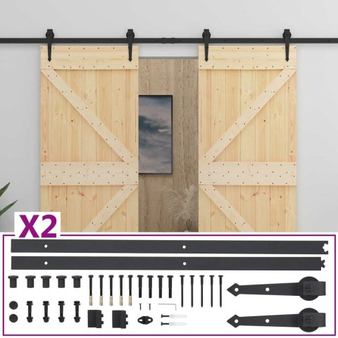 VidaXL Drzwi przesuwne 2 pcs Naturalny i czarny Lite drewno sosnowe