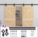 VidaXL Drzwi przesuwne 2 pcs Naturalny i czarny Lite drewno sosnowe