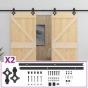 VidaXL Drzwi przesuwne 2 pcs Naturalny i czarny Lite drewno sosnowe