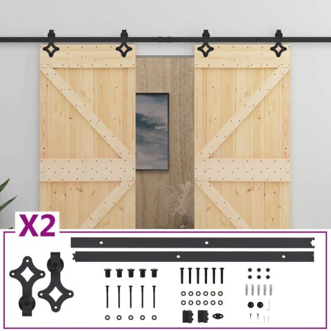 VidaXL Drzwi przesuwne 2 pcs Naturalny i czarny Lite drewno sosnowe