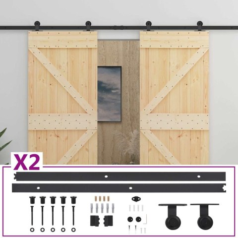 VidaXL Drzwi przesuwne 2 pcs Naturalny i czarny Lite drewno sosnowe