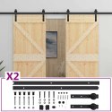 VidaXL Drzwi przesuwne 2 pcs Naturalny i czarny Lite drewno sosnowe