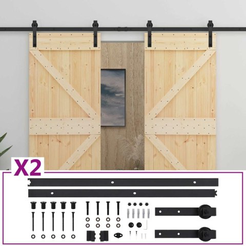 VidaXL Drzwi przesuwne 2 pcs Naturalny i czarny Lite drewno sosnowe