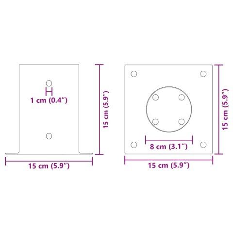 VidaXL Okrągły kotwicy gruntowej 4 pcs srebrny 15 x 15 x 15 cm Metal