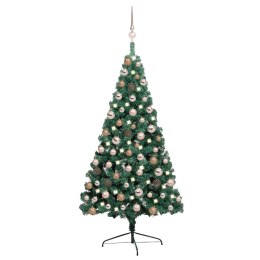 VidaXL Choinka z lampkami i bombkami, połówka, zielona, 120 cm