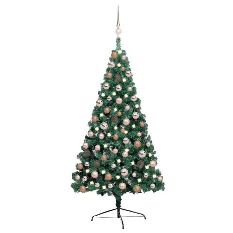VidaXL Choinka z lampkami i bombkami, połówka, zielona, 120 cm