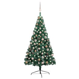 VidaXL Choinka z lampkami i bombkami, połówka, zielona, 150 cm