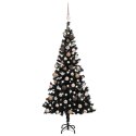 VidaXL Sztuczna choinka z lampkami i bombkami, czarna, 180 cm, PVC