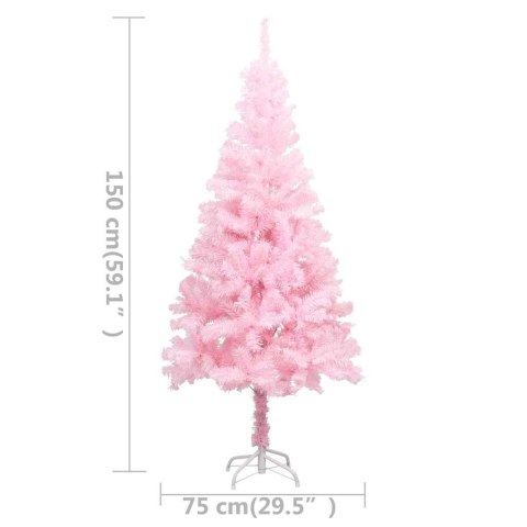 VidaXL Sztuczna choinka z lampkami i bombkami, różowa, 150 cm, PVC