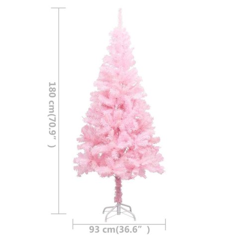 VidaXL Sztuczna choinka z lampkami i bombkami, różowa, 180 cm, PVC