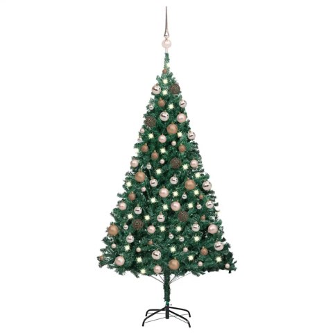 VidaXL Sztuczna choinka z lampkami i bombkami, zielona, 150 cm, PVC