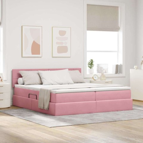 VidaXL Łóżko z paskami LED Z zagłówkiem Różowy 180 x 200 cm Aksamit