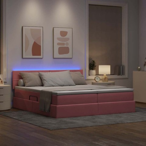 VidaXL Łóżko z paskami LED Z zagłówkiem Różowy 180 x 200 cm Aksamit