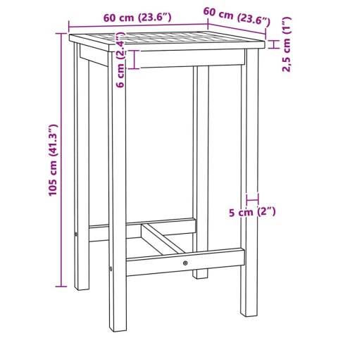 VidaXL Stół barowy naturalny 60 x 60 x 105 cm Lite Teak