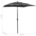 3-POZIOMOWY PARASOL NA ALUMINIOWYM SŁUPKU ANTRACYTOWY 2X2M