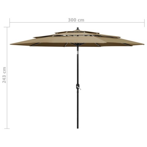 3-POZIOMOWY PARASOL NA ALUMINIOWYM SŁUPKU KOLOR TAUPE 3M