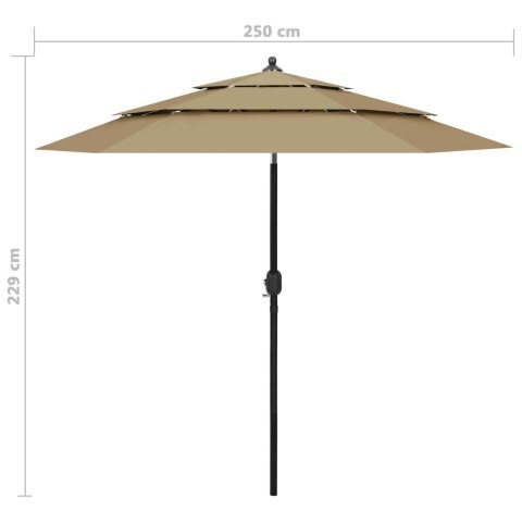 3-POZIOMOWY PARASOL NA ALUMINIOWYM SŁUPKU TAUPE 2,5M