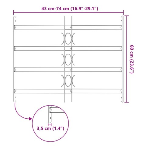 VidaXL Krata zabezpieczająca do okien z 4 poprzeczkami 3 pcs 43-74 cm