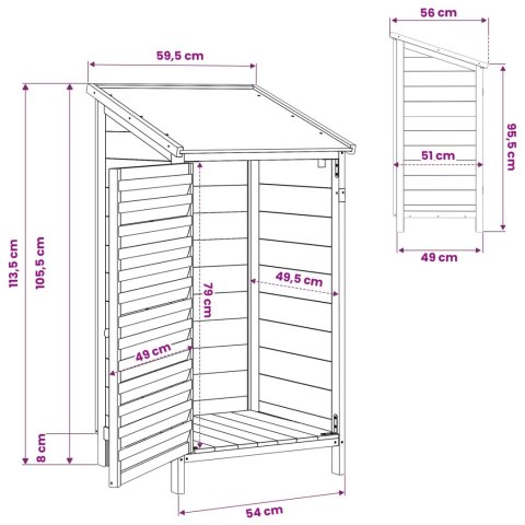 VidaXL Shed ogrodowy Szary 59 x 56 x 113,5 cm Drewno Świerkowe